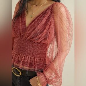 Anthropologie Tulle Blouse Wine size Medium